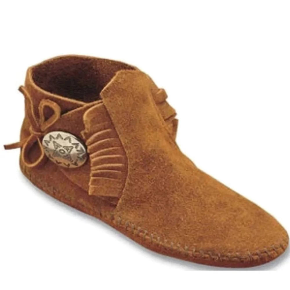 Minnetonka Kids' Concho Fringe Soft Sole Suede Leather Moccasins SZ 12 Western